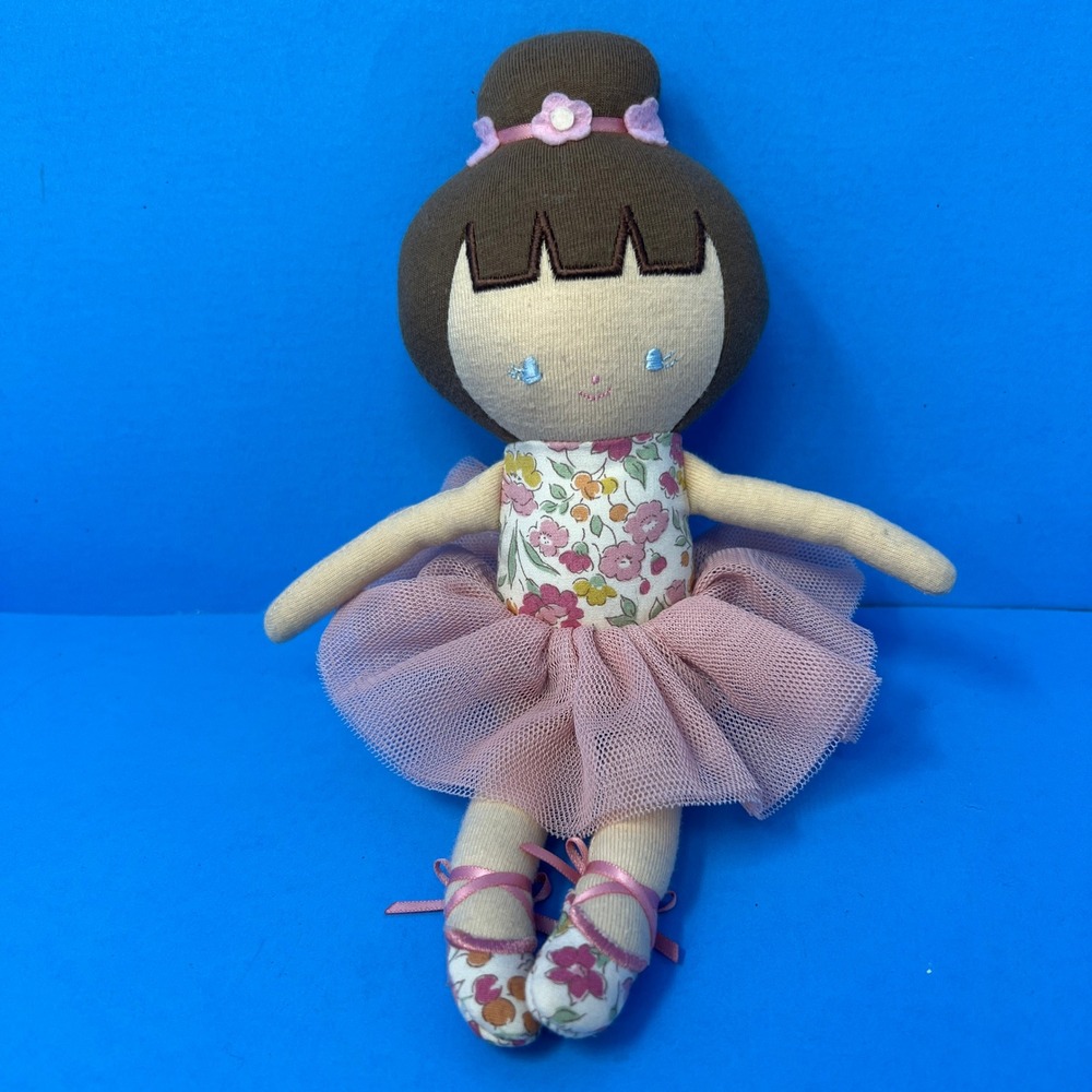 Alimrose Ballerina Doll 9 Inch Pink Floral Tutu Plush Rose Ribbon Brown Hair